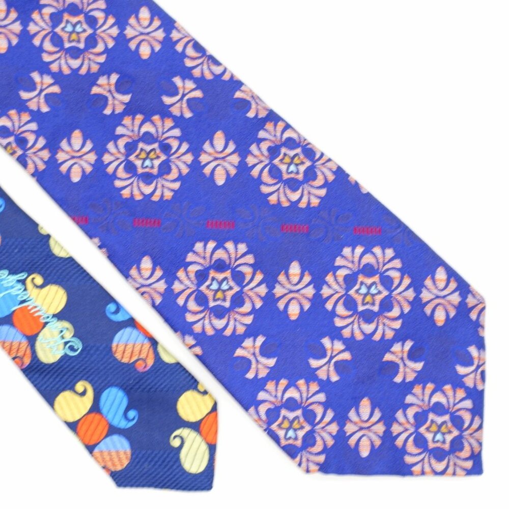 Robert Graham Blue Purple Woven Geometric Paisley Two-Tone Silk Tie